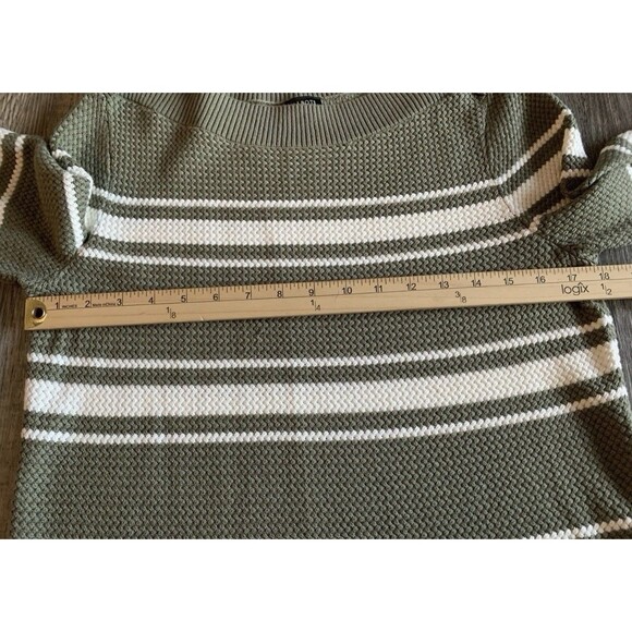 Talbots Green White Stripe Long Sleeve Boat Neck Button Shoulder Sweater Medium - Picture 5 of 8